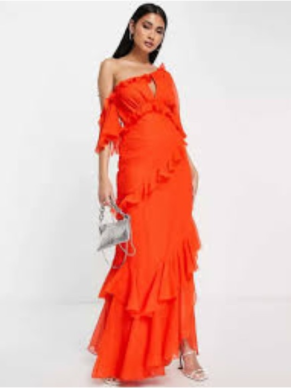 ASOS One-Shoulder Orange Ruffle Maxi Dress